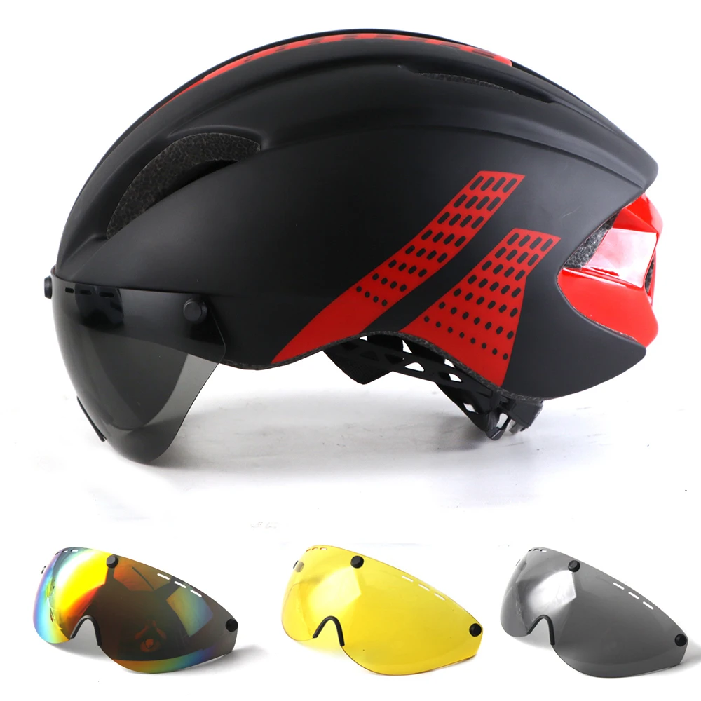 

Aero Велоспорт шлем с объективом дорожный велосипед Спорт Шлем для верховой езды Для мужчин TT время производства велосипедные очки Безопасно...