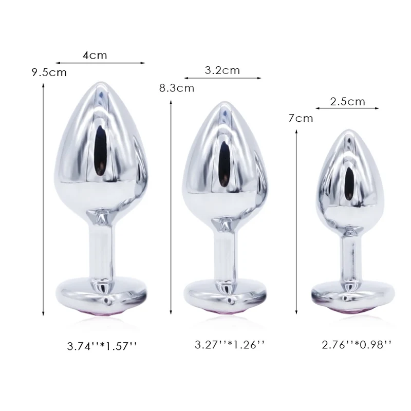 Анальная пробка из нержавеющей стали металлическая в форме сердца с кристаллами