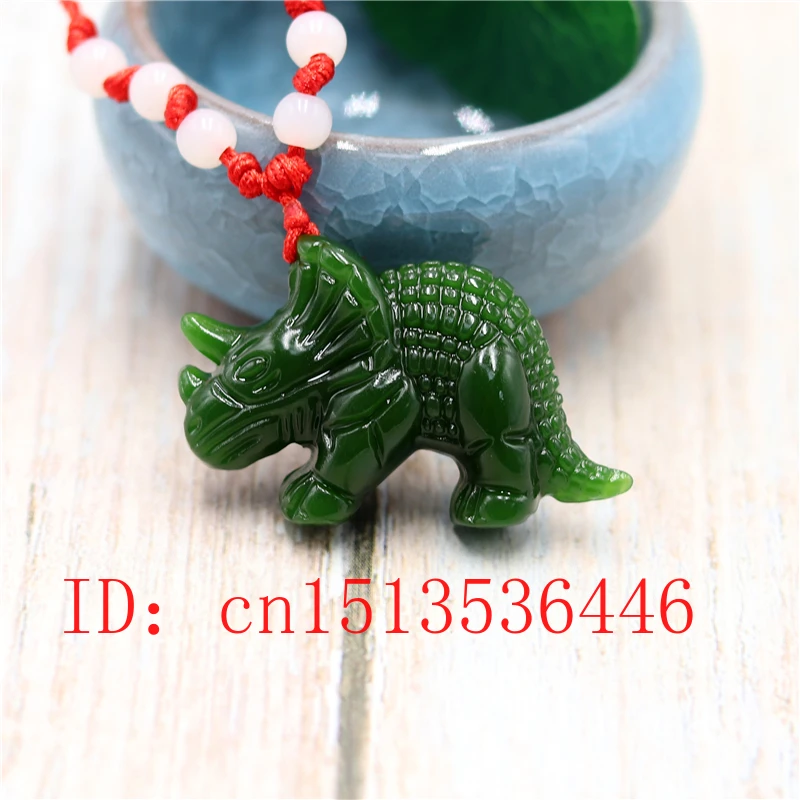 Натуральный зеленый китайский нефрит ожерелье с подвесками в форме Динозавров 3D