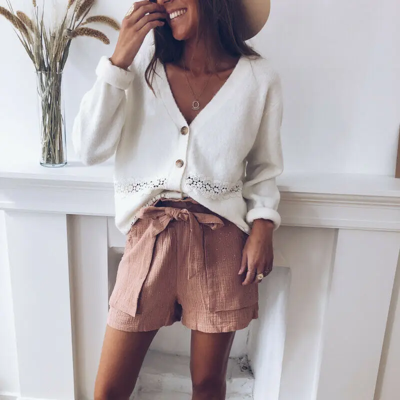 Женский трикотажный кардиган с длинным рукавом и V-образным вырезом |