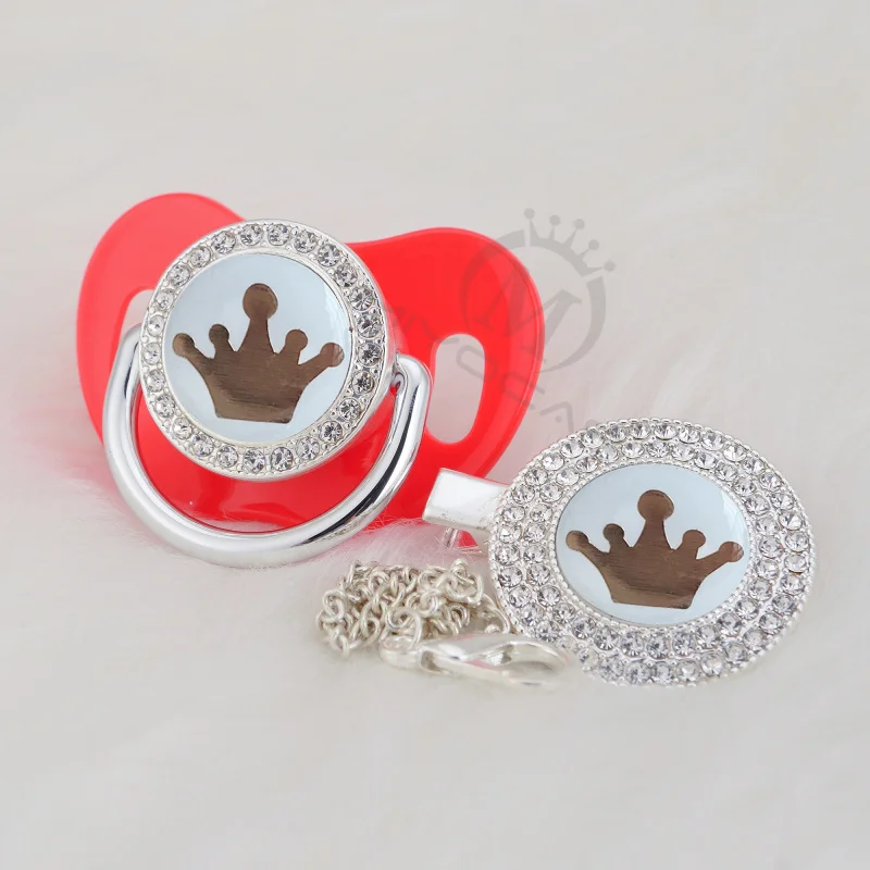 

MIYOCAR 7 colors crown lovely beautiful Gold bling pacifier and pacifier clip BPA free dummy bling unique design GCR-1