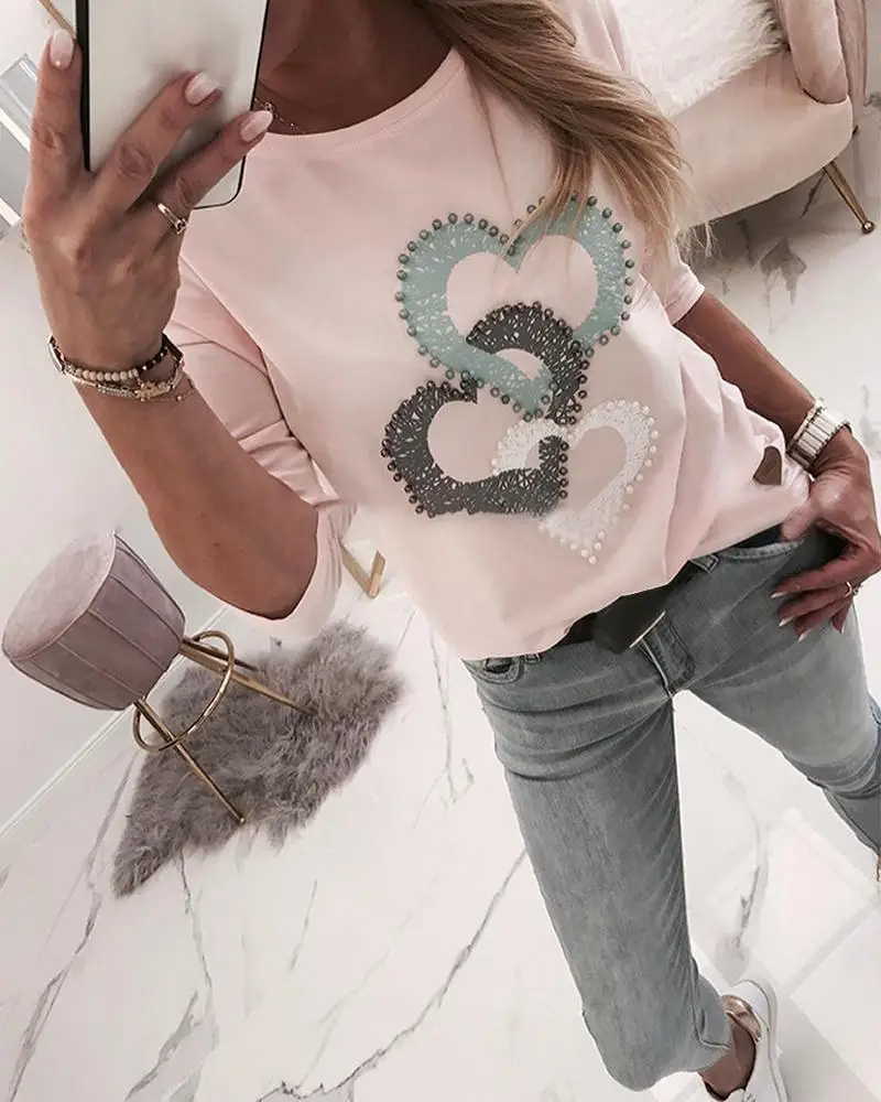 Футболка женская с длинным рукавом и круглым вырезом модная Повседневная