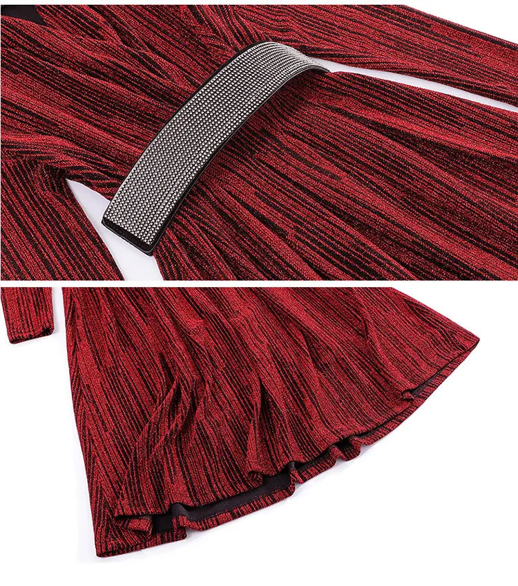 

Spring and autumn women new temperament was thin in the long section V-neck fashion pop high cold goddess fan long-sleeved dress