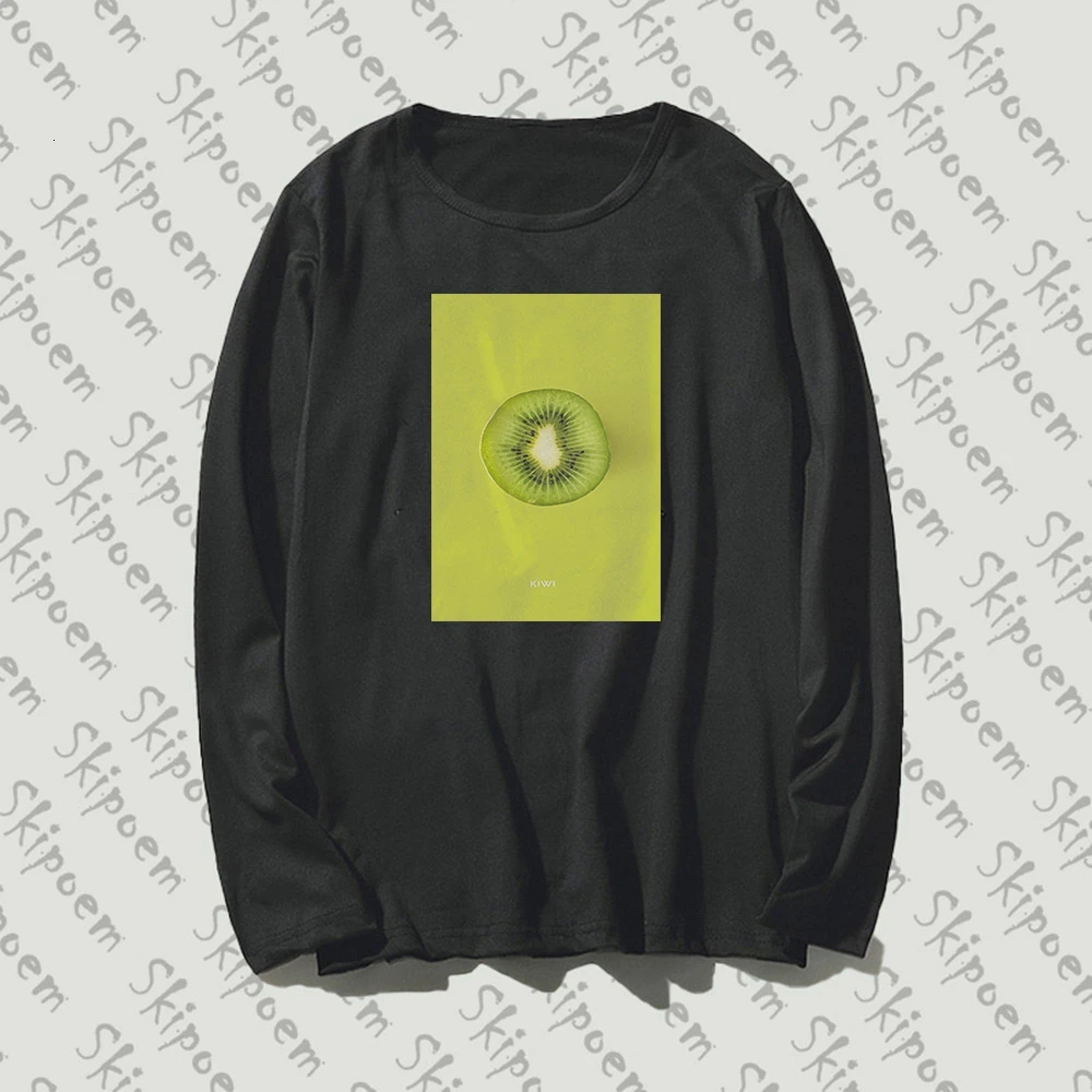 Fruit Art Kiwi Women Tshirt Tumblr Harajuku Vintage Punk Korean Style Gothic Cotton Long Sleeve Plus Size Clothes Streetwear | Женская