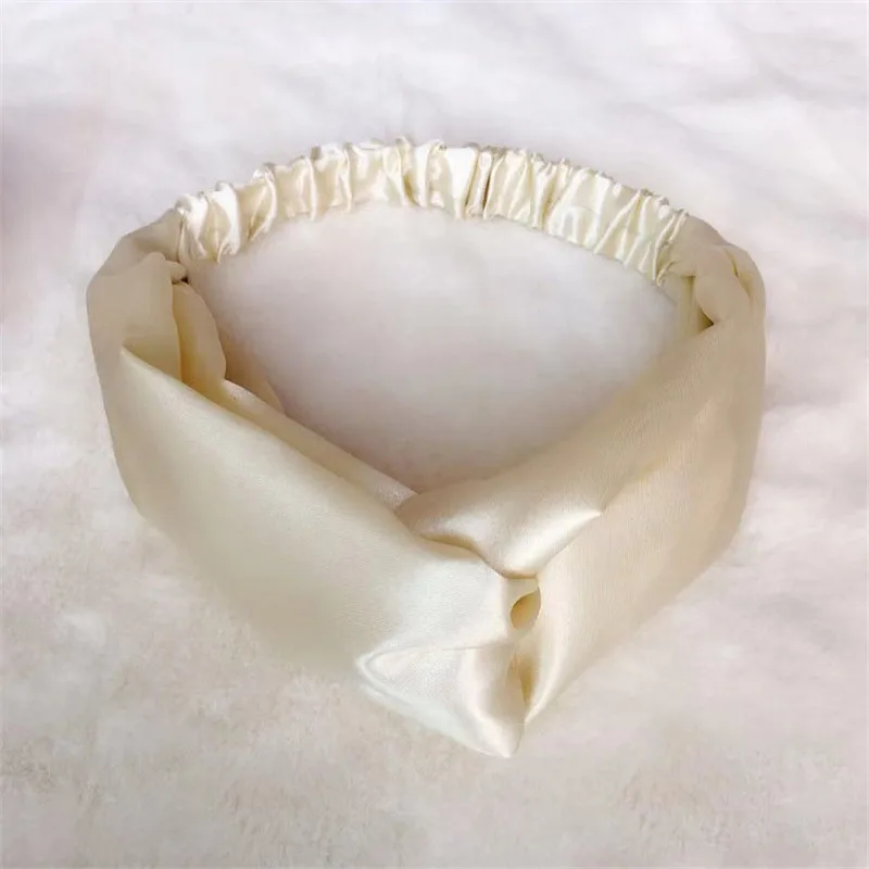 Модная женская однотонная повязка для волос из искусственного шелка простая