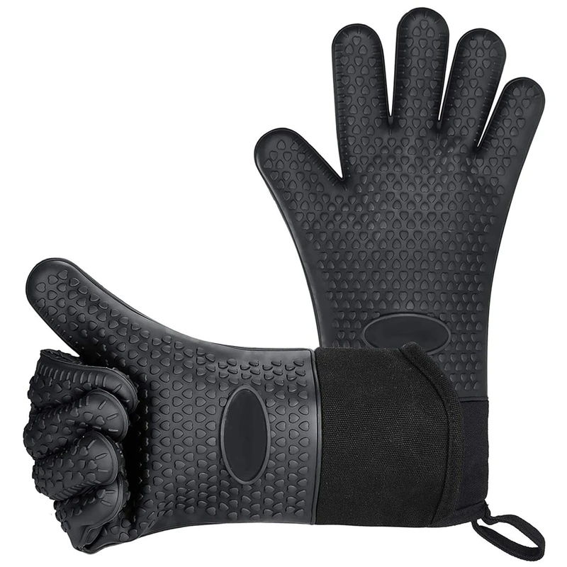 

BBQ Gloves, Heat-Resistant Waterproof and Non-Slip Extended Silicone Gloves for Barbecue, Kitchen Cooking, Oven, 2 Pack