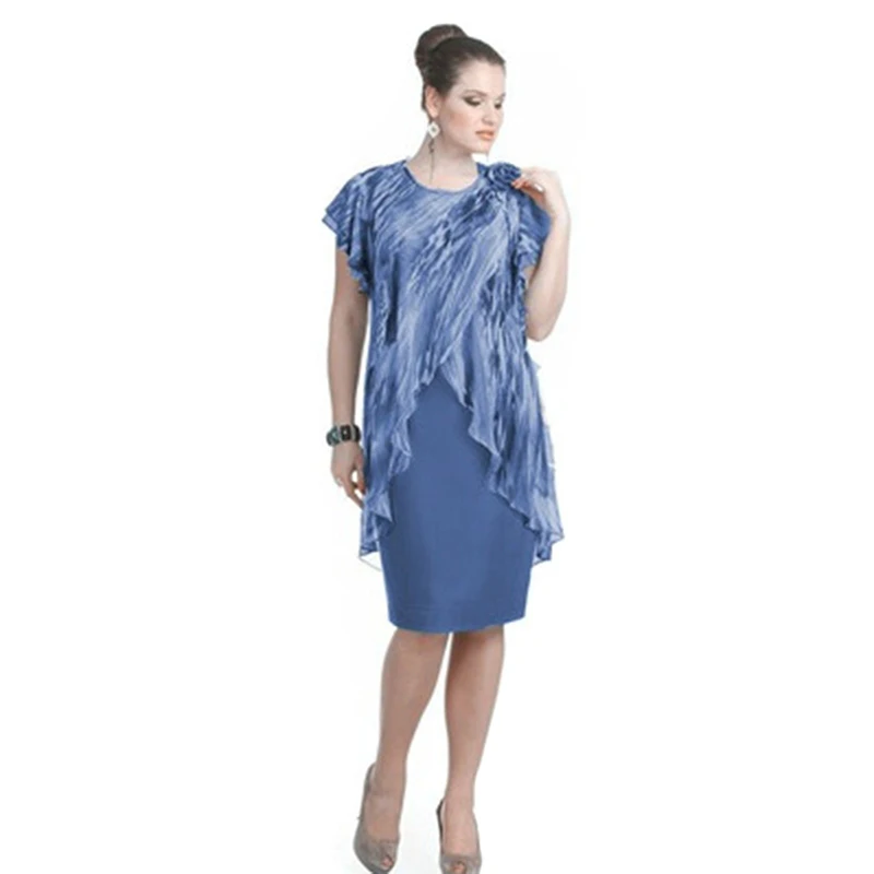 

Plus Size Summer Dress Women's Clothing Knee-Length Fake Two-Piece Dress Large Size Chiffon Ruffles Fashion Women's Dress