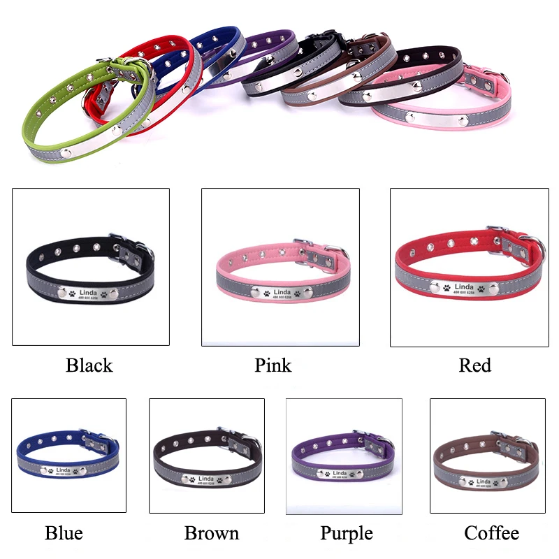 Светоотражающие персонализированный ошейник для кошки кожаный питомца кота ID