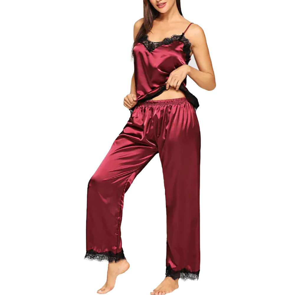 Пижамный комплект Женская шелковистая атласная пижама сексуальное нижнее белье
