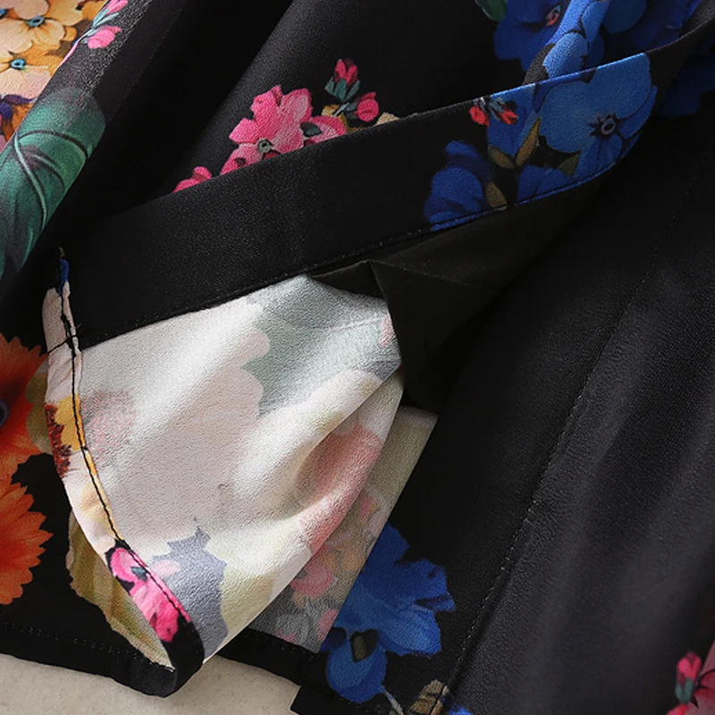 

Runway Fashion Spring Summer New Women'S Fashion Party Casual Vintage Elegant Flower Print Belt Midi Shirt Dress