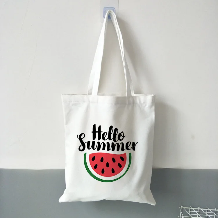 Новая женская Повседневная тканевая сумка Hello Summer с принтом арбуза, сумка для покупок, дамская сумка, многоразовая Большая вместительная сумка