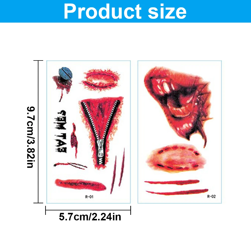 30 шт./компл. Хэллоуин татуировки реалистичные террор ран временные поддельные