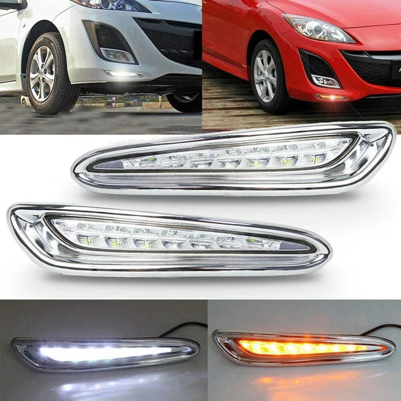 

Дневные ходовые огни для переднего бампера автомобиля, белый и желтый сигнал поворота для Mazda 3 Axela 2012-2013
