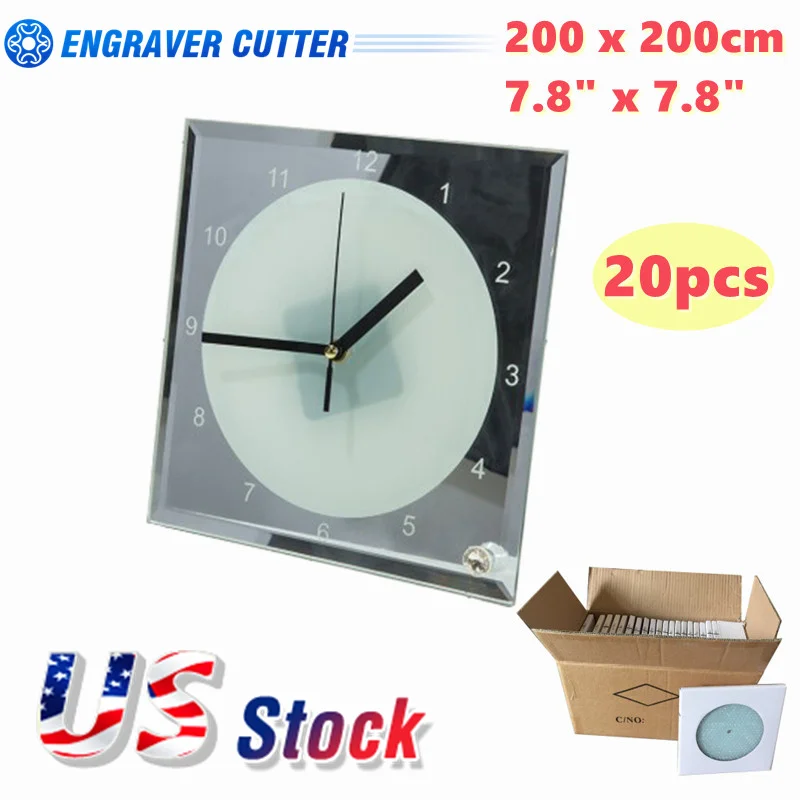 

7.8"x7.8" 20pcs Sublimation Blank Mirror Edge Glass Photo Frame Picture with Clock DIY Birthday Gift Home Wall Table Decoration