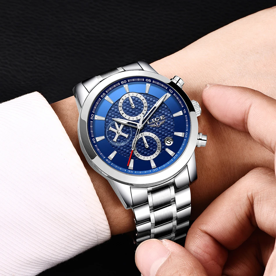 LIGE спортивные часы для мужчин светящиеся кварцевые с указкой самолета