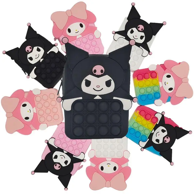 

New Pop It Fidget My Melody Kuromi Silicone Push Bubble Stationery Storage Bag key bag Decompression Coin Purse