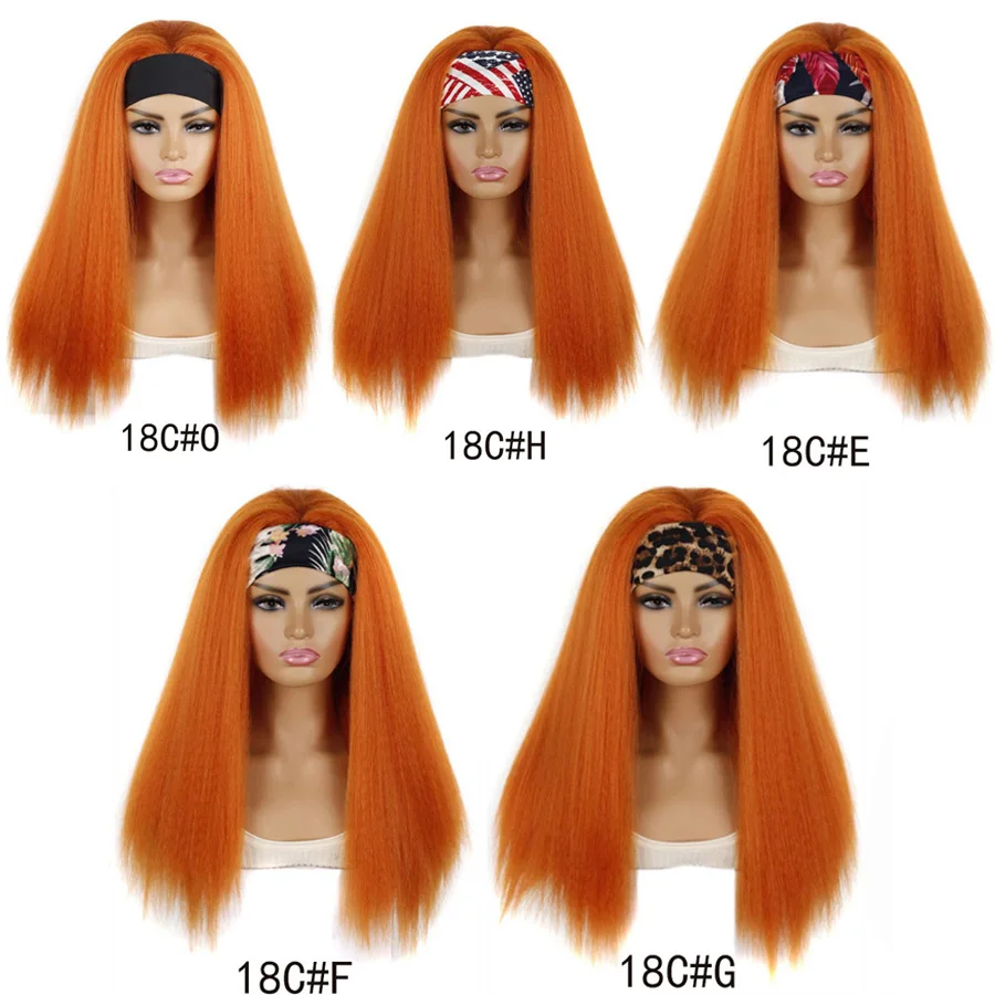 

Orange Color Yaki Corn Curly Synthetic Wigs for Women Long Natural 2 In 1 Headband Wig Convenient Heat Resistant Headwrap Hair