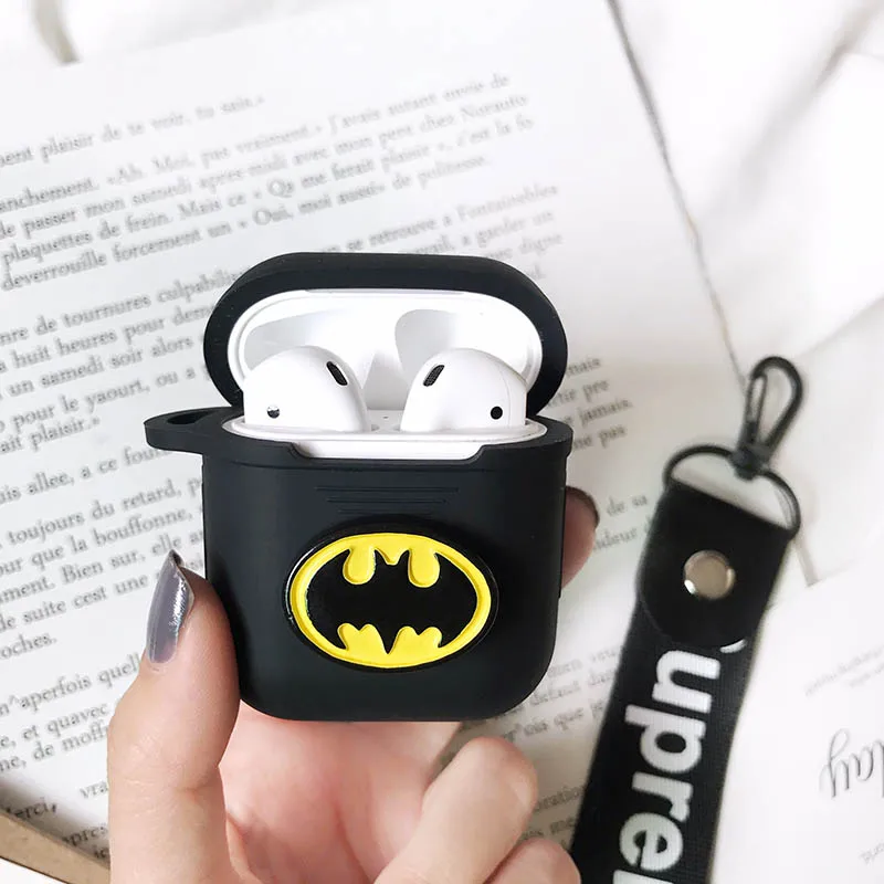 Чехол для наушников с Бэтменом из мультфильма для Apple Air Pods Pro, силиконовый чехол s с брелком-кабелем, подставка для игрушки, откидная крышка для AirPods 2 TWS