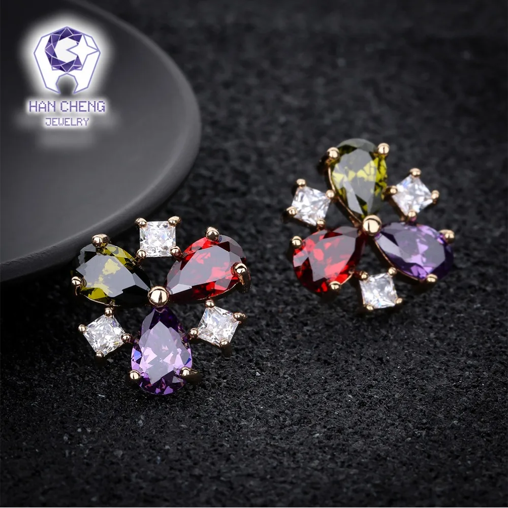 HanCheng Новые Модные Роскошные Очаровательные клеверные золотые гвозди фианит