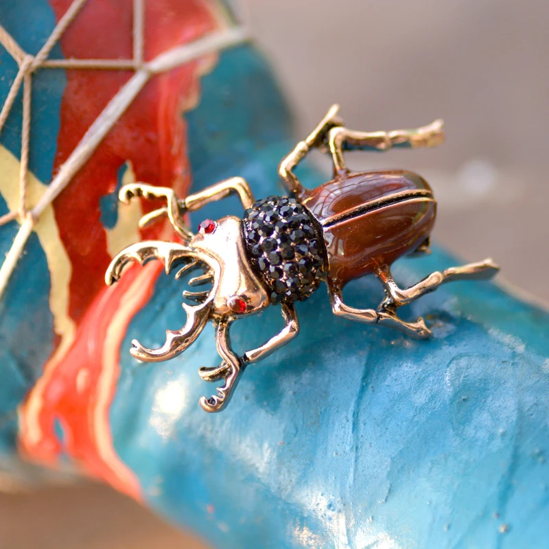 Muylinda Beetles Винтажная брошь со Стразы Броши с насекомыми и сумка шарфом клипов | - Фото №1