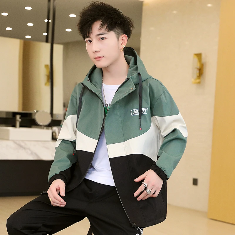 Куртка мужская с капюшоном повседневная верхняя одежда свободная Лоскутная