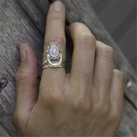 fashion retro crescent moon stone thai silver color ring retro pear ring size 6 10