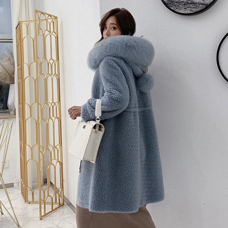 

Шуба из натурального меха, Женская куртка из овечьей шерсти, корейский стиль, Воротник из 2020 лисьего меха, MY3871, зима 100%