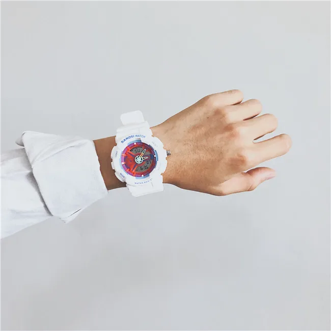 red white Losida Роскошные брендовые модные супер крутые Мужские кварцевые Светодиодные цифровые и аналоговые часы мужские спортивные часы военные водонепроницаемые наручные часы - Цвет: red white