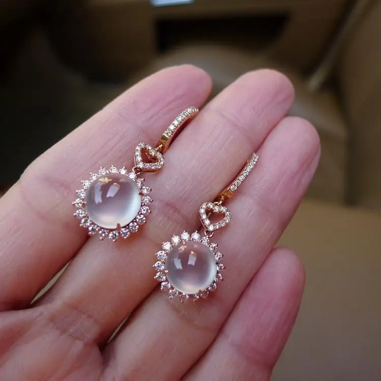 

Chalcedony Kinds of Strong Fluorescent Chalcedony Earrings Eardrop Earring S925 Sterling Silver Inlaid Young Temperament Silver