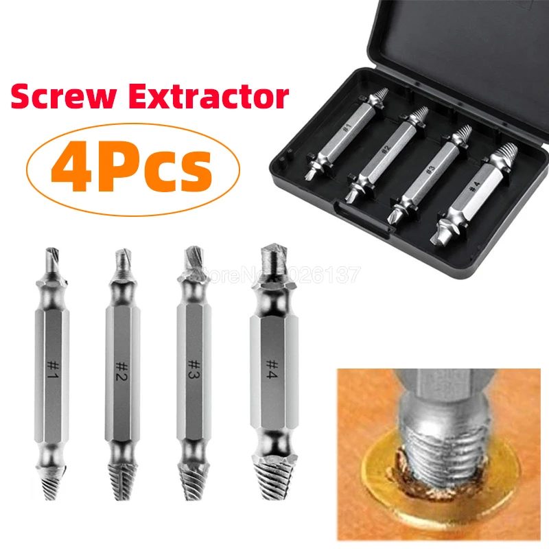 

4Pcs Damaged Screw Extractor Drill Bits Guide Set Broken Speed Out Easy Bolt High Strength Remover Tools Bit Stripped Easily