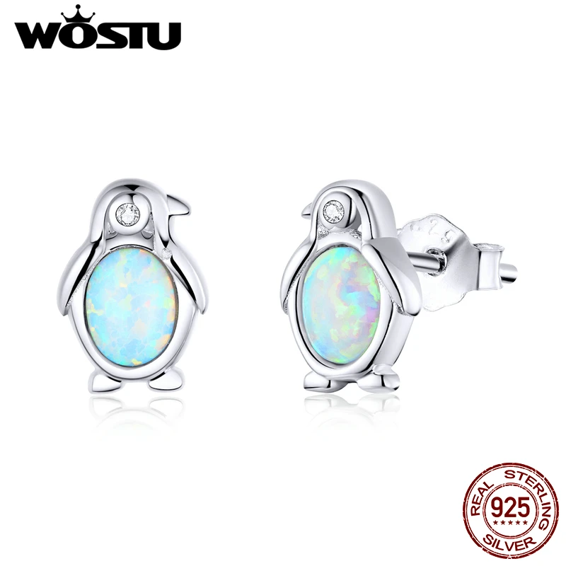 Женские маленькие серьги гвоздики WOSTU из серебра 925 пробы с голубым опалом и