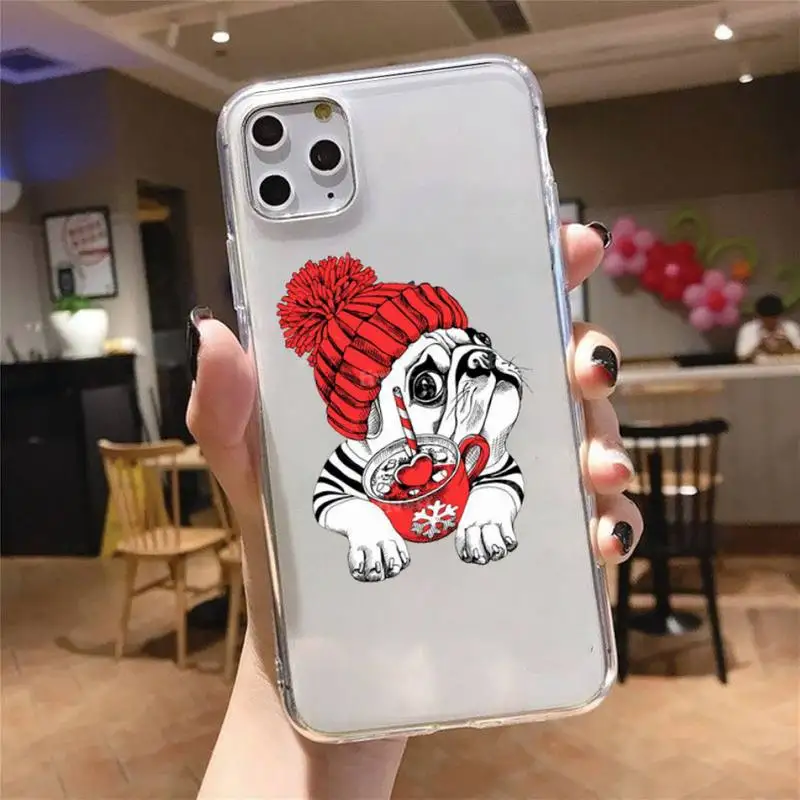 

Cute Bulldog Phone Case Transparent for iPhone 6 7 8 11 12 s mini pro X XS XR MAX Plus cover funda shell