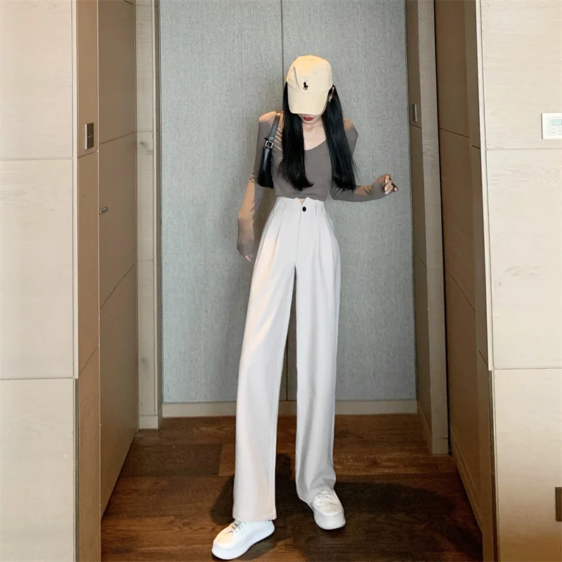 

Повседневные Брюки Для Женщин, модель 2021 года, Ранняя осень, стильные свободные брюки с широкими штанинами и высокой талией