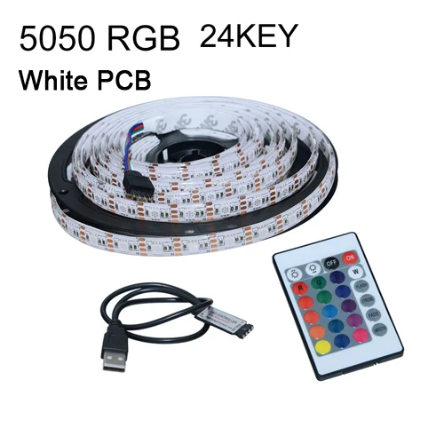 Питание от USB 5 в RGB Светодиодная лента светильник 60 светодиодный s/m 5050SMD USB светильник IP33 IP65 водонепроницаемая лента для ТВ PC Backgroud светильник ing - Испускаемый цвет: White PCB RGB 24KEY