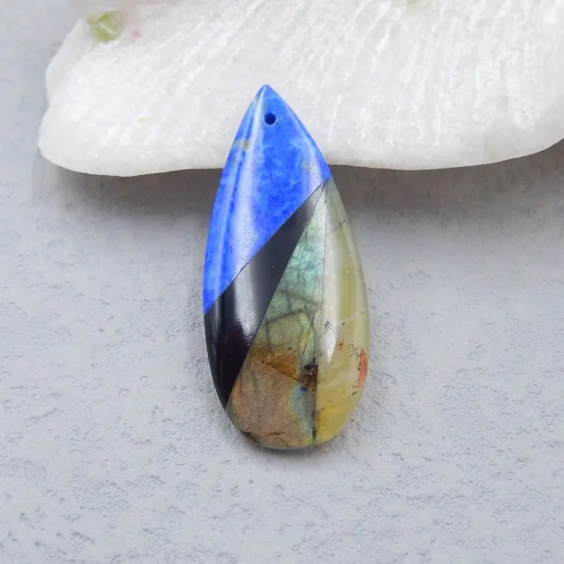 

New Design Natural Stone Lapis Lazuli, Obsidian,Labradorite,Yellow Opal Handmade Pendant Bead 38x16x5mm 5g