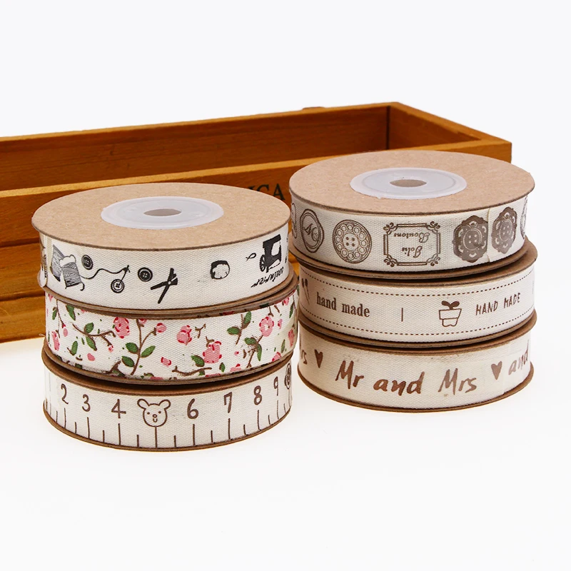 

15mm*10m Cotton Ribbon Printed Mr&Mrs Handmade Cotton Ribbons For Wedding Christmas Decoration DIY Sewing Fabric