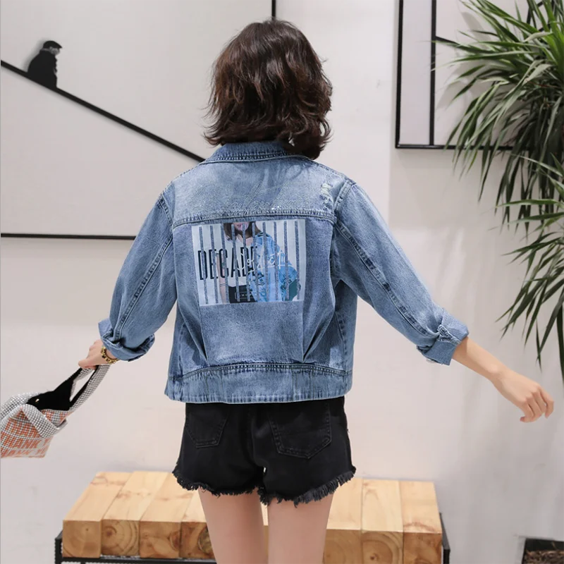 Джинсовая куртка женская весна осень новая одежда мода старые и свободные тонкие