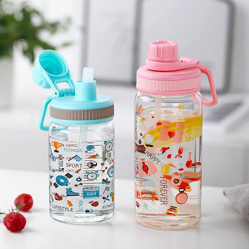 Соломенная стеклянная бутылка для воды с емкостью герметичная Спортивная