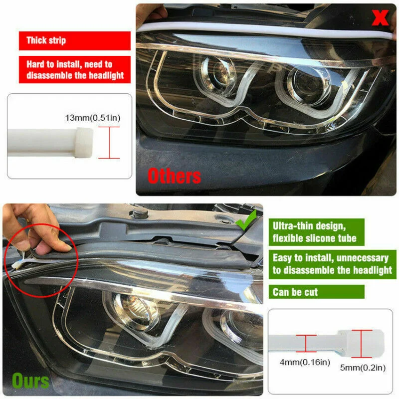 

Slim LED Strip Lights Turn Signal Waterproof Replacement 2pcs 30cm DRL