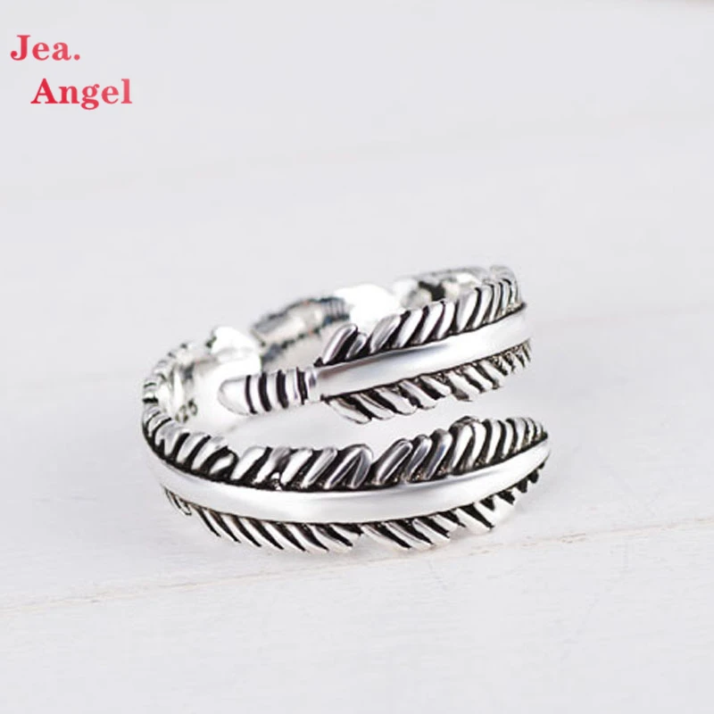

Новые открытые Регулируемые кольца Jea.Angel из серебра 925 пробы, винтажные дизайнерские классические кольца с перьями в стиле панк для женщин, ...