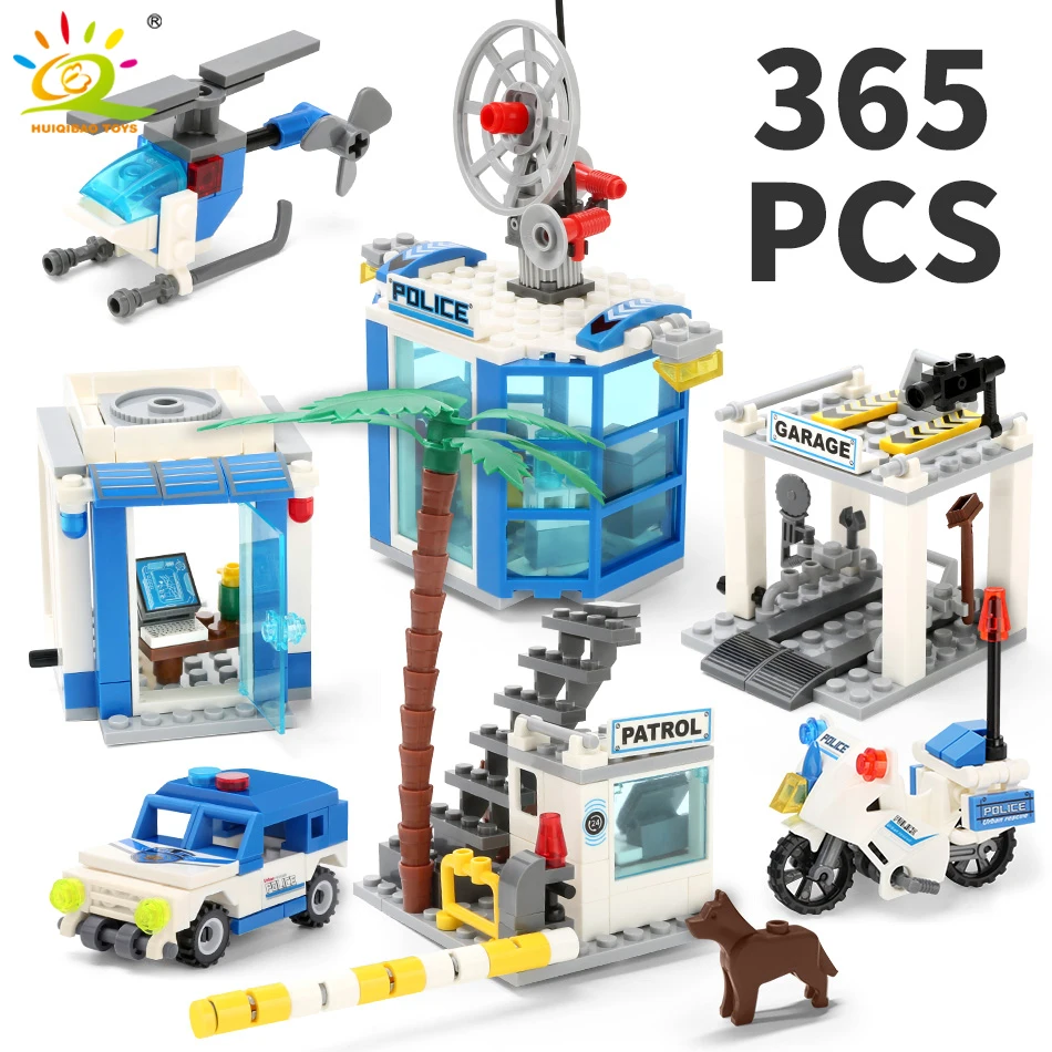 HUIQIBAO игрушки 4 в 1 городской полицейский участок строительные блоки DIY