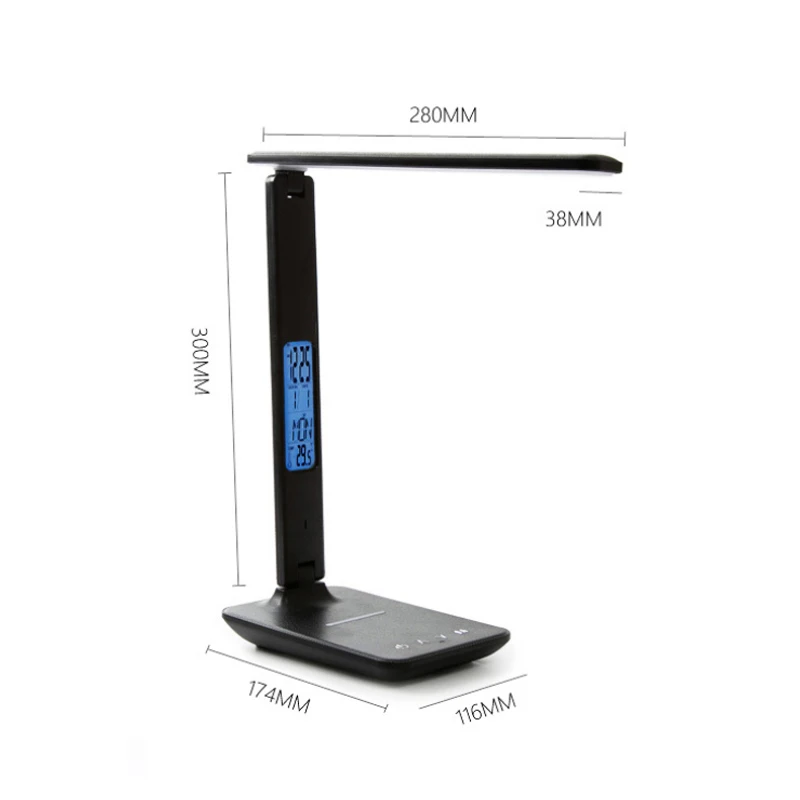 

10W LED Desk Lamp QI Mobile Phone Eye Protect Reading Light Table Lamp Wireless Charger With Calendar Temperature Alarm Clock