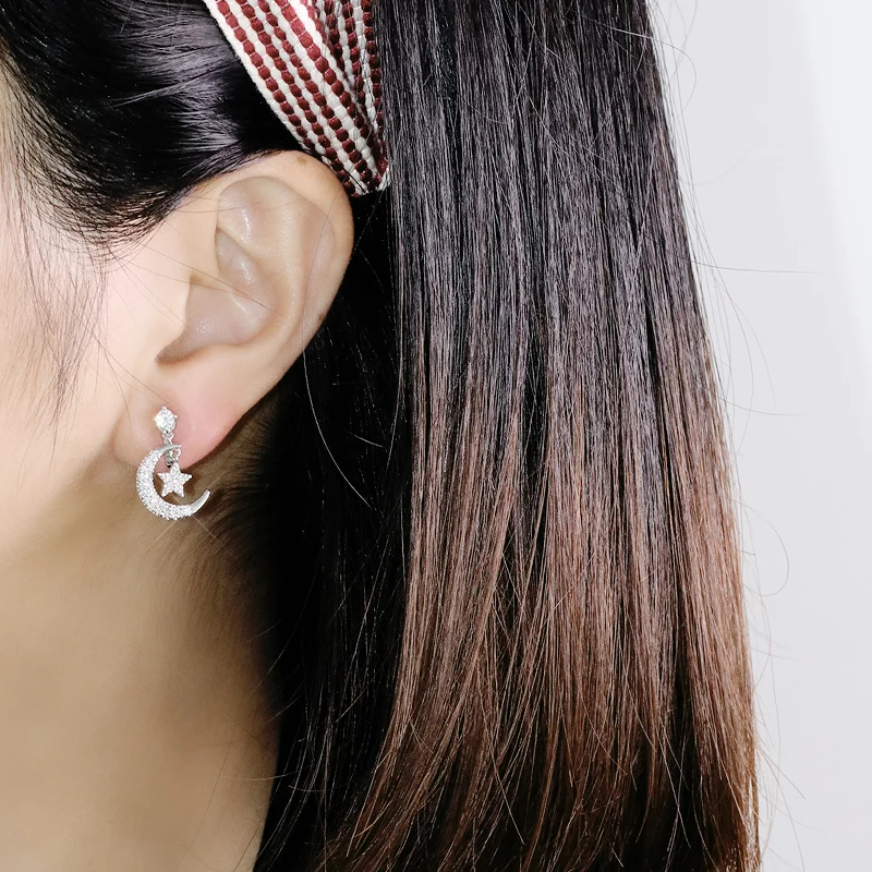 ZAKOL модные блестящие серьги с фианитом и кристаллами Звезды Луны для женщин