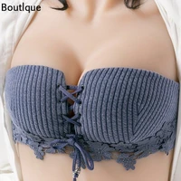 strapless invisible strap underwear womens pull rope gathered bra no steel ring anti slip and anti sagging removable strapless