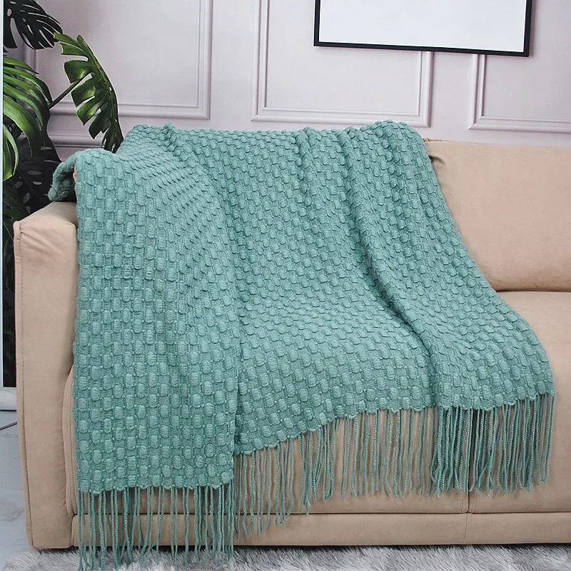 

Solid Color Acrylic Knitted Throw Blanket Warm Soft And Comfortable Breathable Used For Sofa Bed Bedroom Hotel And Living Room
