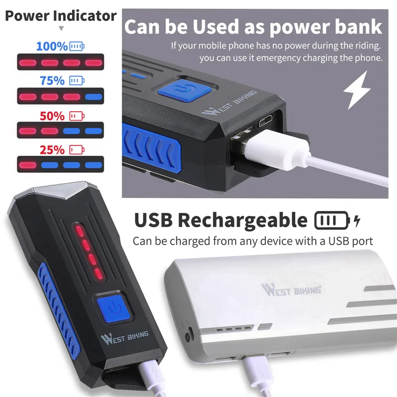 

Rotate 360 Bike Light 1000 Lumens USB Rechargeable Headlight 140db Bicycle Horn Light 4000mAh Waterproof Cycling Front Rear Lamp