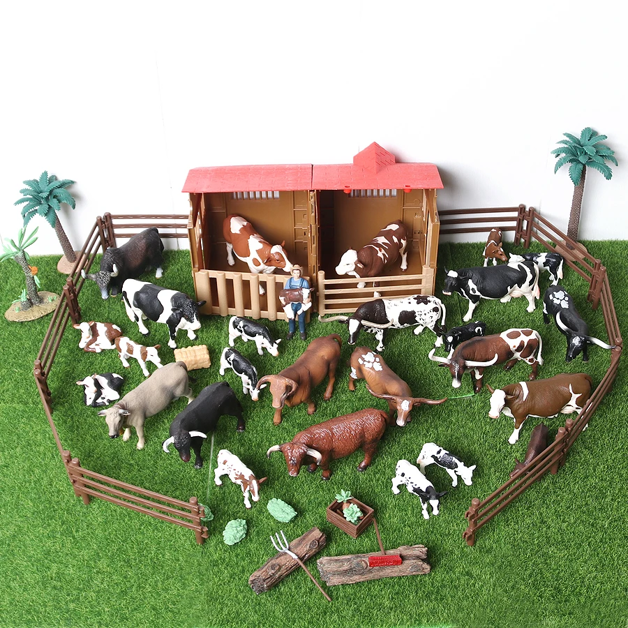 

Simulation Farm World milk Cow Cattle Bull Calf yak Muskox Educational animal model figurine toy home decor Gift For Kids
