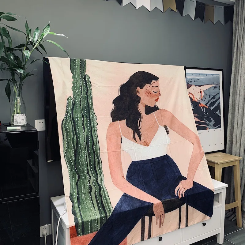 Гобелен настенные гобелены кактус девушка растения украшения гобелен ткань