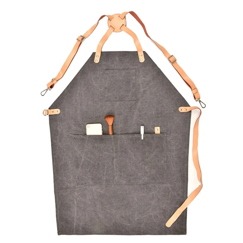 

Chef Apron-Cross Back Apron for Men Women with Adjustable Straps and Large Pockets Canvas (Gray/ArmyGreen)
