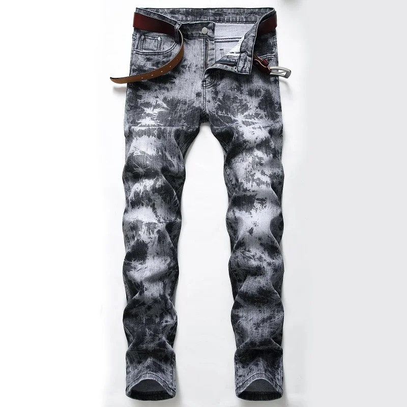 

New 2021 popular logo fashion stretch light-colored dark jeans men's straight leg nostalgic graded white men's pants men jeans